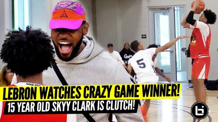 LeBron Watches Skyy Clark Hit CRAZY Game Winner!