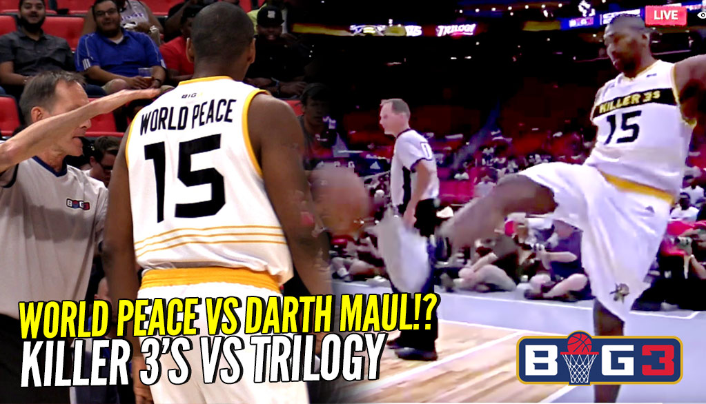 Ron Artest KICKS Ball Into The Crowd & Gets Ejected! PISSED at Ref! ? Killer 3's vs Trilogy @ Big 3!