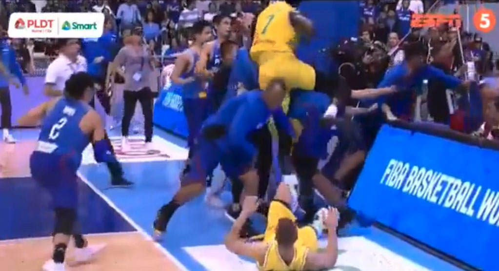 Thon Maker Drop Kicking Opponents During Basketball Brawl Between Australia and Philippines