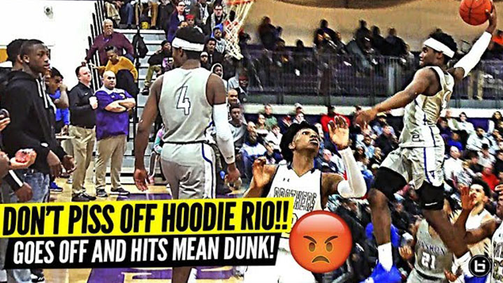 DON'T PISS OFF HOODIE RIO!! RESPONDS TO TRASH TALKER AND HITS THE MEANEST DUNK!!