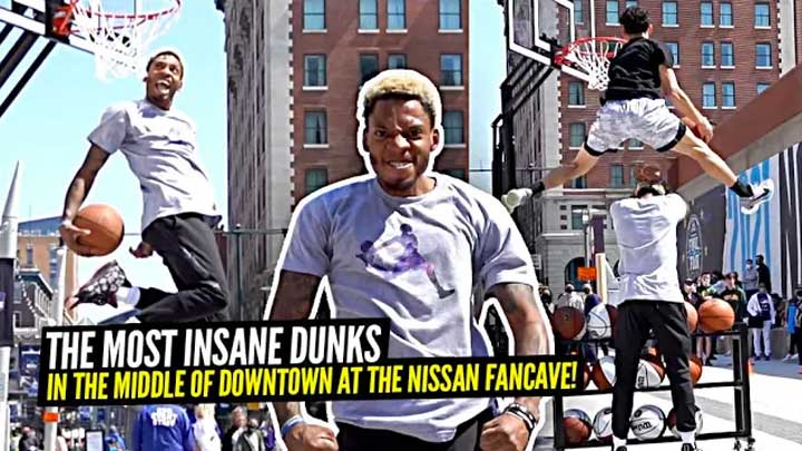 Pro Dunkers Hit Video Game Dunk In REAL LIFE! Crazy Dunk Show at The Nissan FanCave!