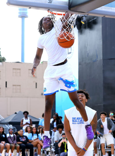 Jaron Saulsberry Arm-Hang Dunk 2026 Ballislife SeaWorld All-American Dunk Contest