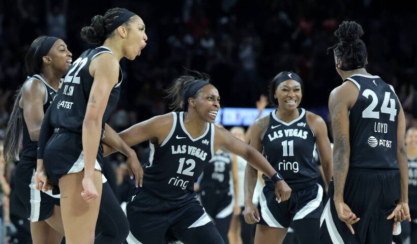 Las Vegas Aces WNBA A'ja Wilson, Chelsea Gray, Jewell Loyd, Jackie Young
