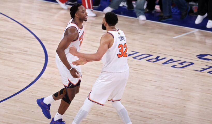 OG Anunoby game winning shot in Game 4 of the 2026 NBA Finals vs. the Spurs. New York Knicks lead 3-1.