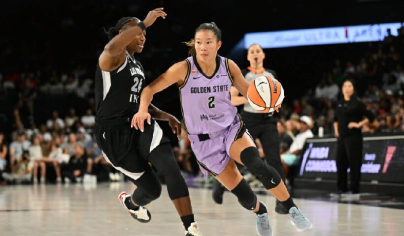 WNBA. Kaitliyn Chen, Jewell Loyd. Golden State Valkyries vs. Las Vegas Aces.