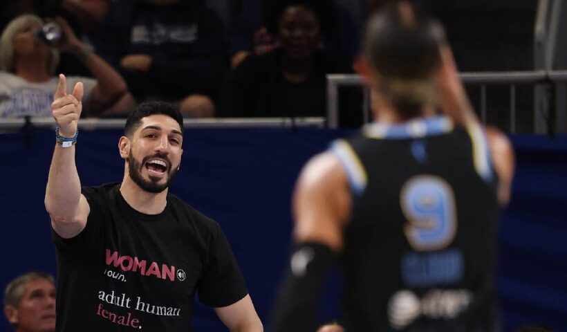 Enes Kanter Freedom, Natasha Cloud interaction at Fever vs. Sky game.