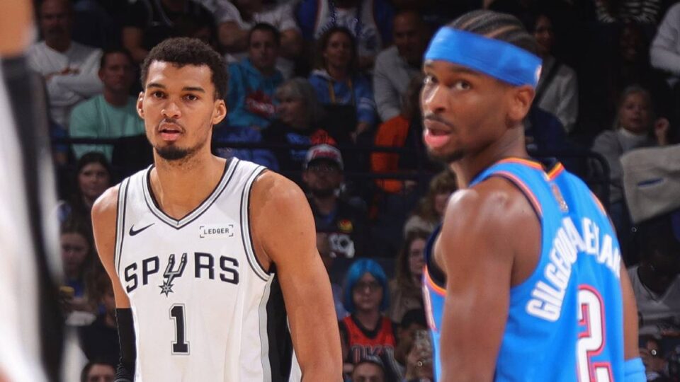 NBA Schedule 2026-27 OKC Thunder San Antonio Spurs. Shai Gilgeous-Alexander and Victor Wembanyama.